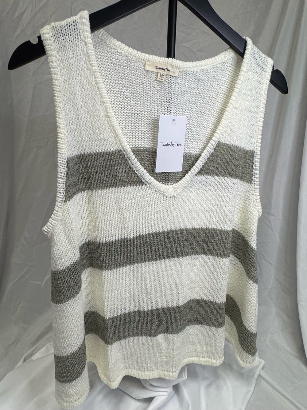 Twenty Knit V-Neck Tank in Ivory and Gray Stripe